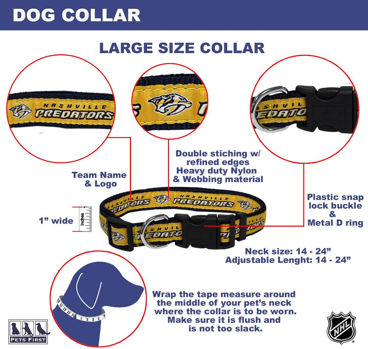 Nashville Predators Dog Collar or Leash - 3 Red Rovers