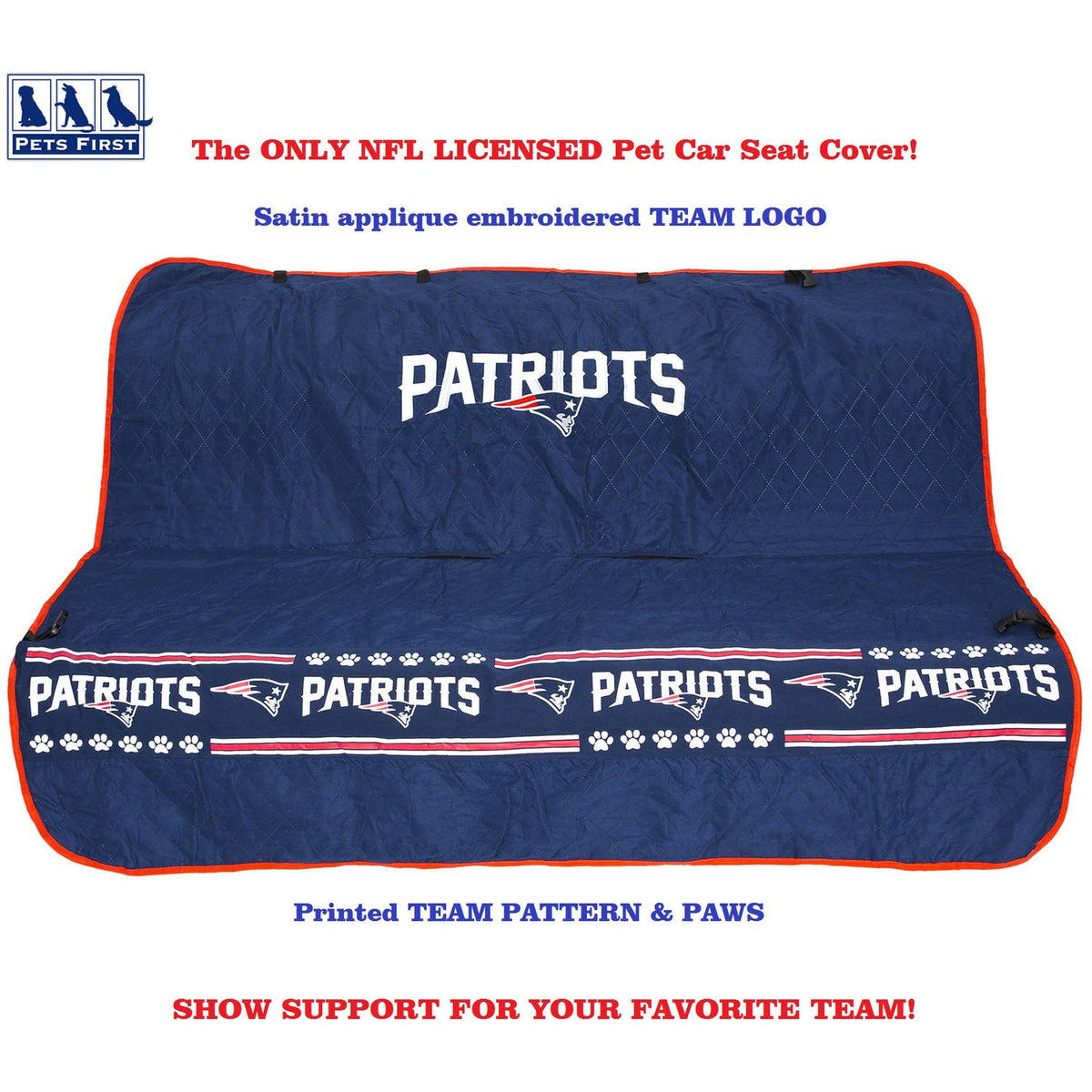 New England Patriots Pet Car Seat Protector - 3 Red Rovers