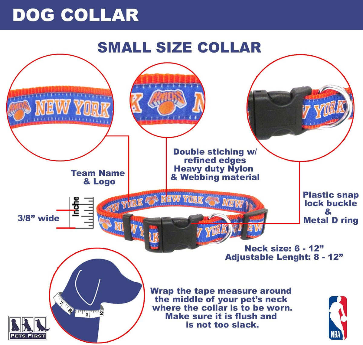 New York Knicks Dog Collar and Leash - 3 Red Rovers