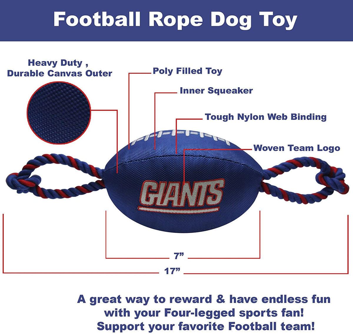 New York Giants Football Rope Toys - 3 Red Rovers