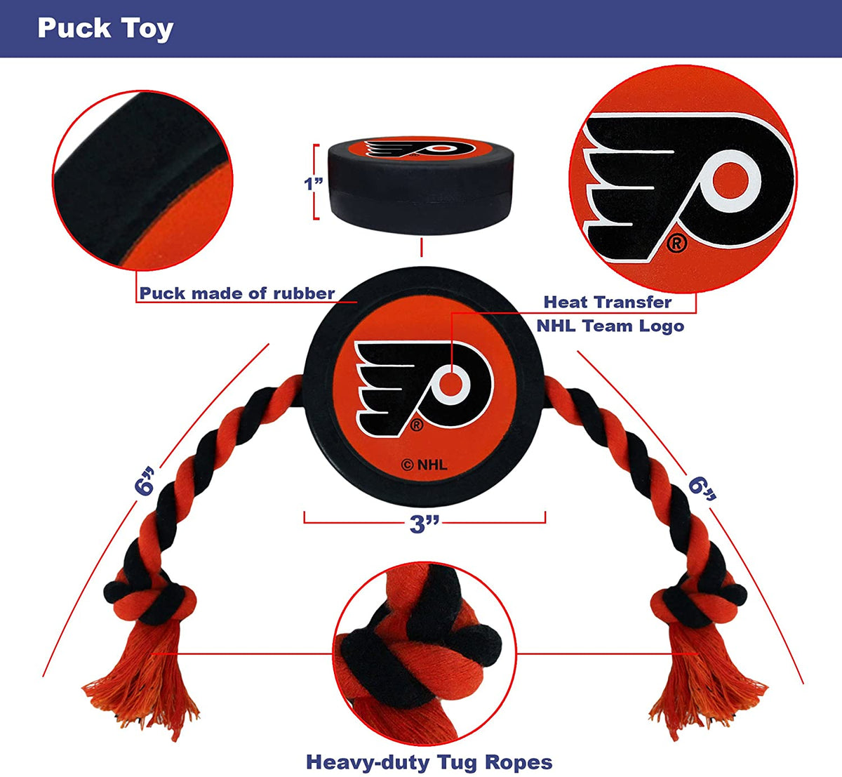 Philadelphia Flyers Puck Rope Toys - 3 Red Rovers