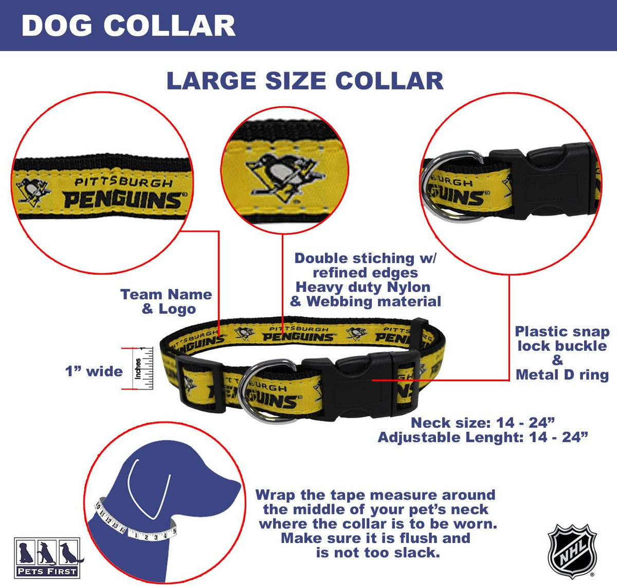 Pittsburgh Penguins Dog Collar or Leash - 3 Red Rovers