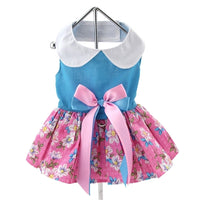 Pink and Blue Plumeria Floral Dress with Leash - 3 Red Rovers