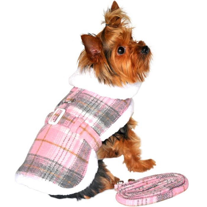 Pink Plaid Sherpa Harness Coat and Leash - 3 Red Rovers
