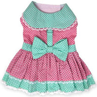Pink and Teal Polka Dot and Lace Harness Dress with Leash - 3 Red Rovers