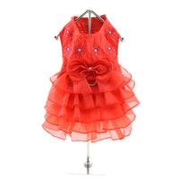 Red Satin Ruffled Harness Dress with Leash - 3 Red Rovers