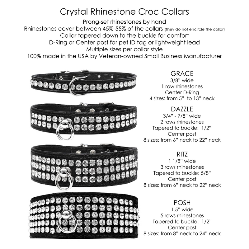 Posh 5-row Crystal Faux Croc Dog Collar - Black - 3 Red Rovers