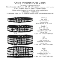 Grace 1-row Crystal Faux Croc Dog Collar - Black - 3 Red Rovers