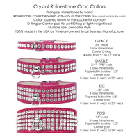 Posh 5-row Crystal Faux Croc Dog Collar - Bright Pink - 3 Red Rovers