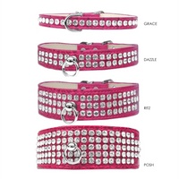 Grace 1-row Crystal Faux Croc Dog Collar - Bright Pink - 3 Red Rovers