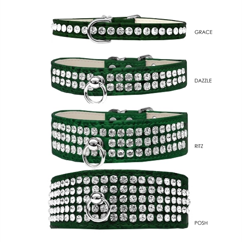Grace 1-row Crystal Faux Croc Dog Collar - Emerald Green - 3 Red Rovers