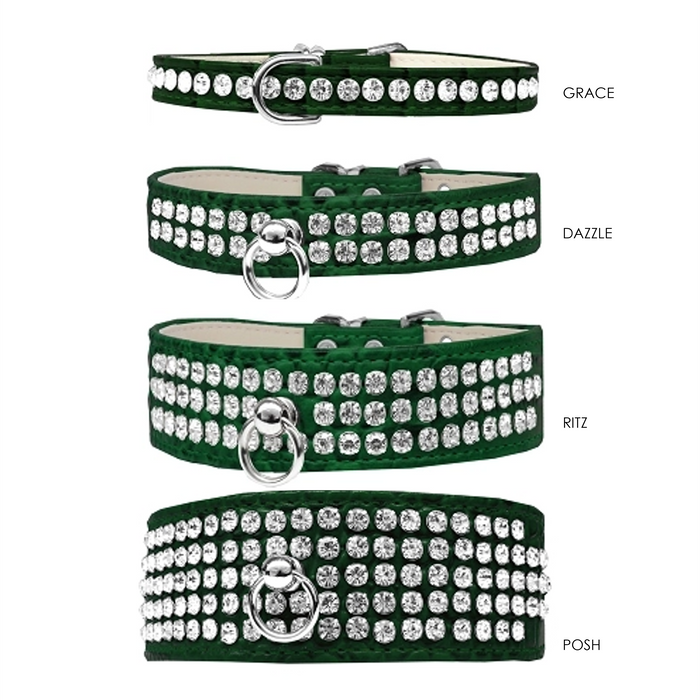 Ritz 3-row Crystal Faux Croc Dog Collar - Emerald Green - 3 Red Rovers
