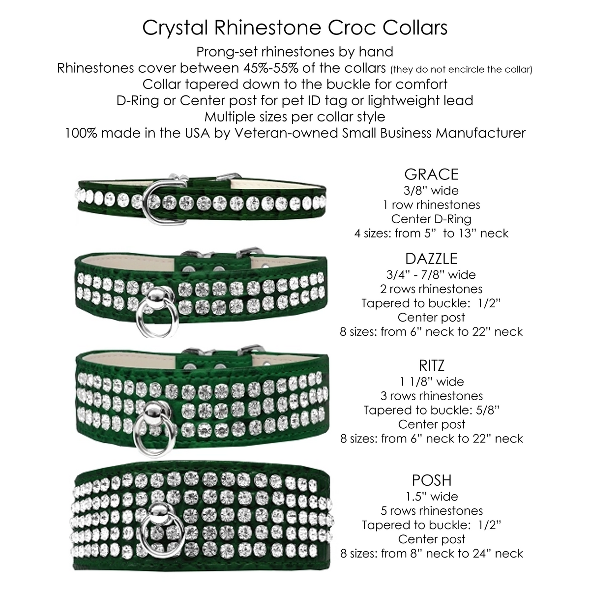 Dazzle 2-row Crystal Faux Croc Dog Collar - Emerald Green - 3 Red Rovers