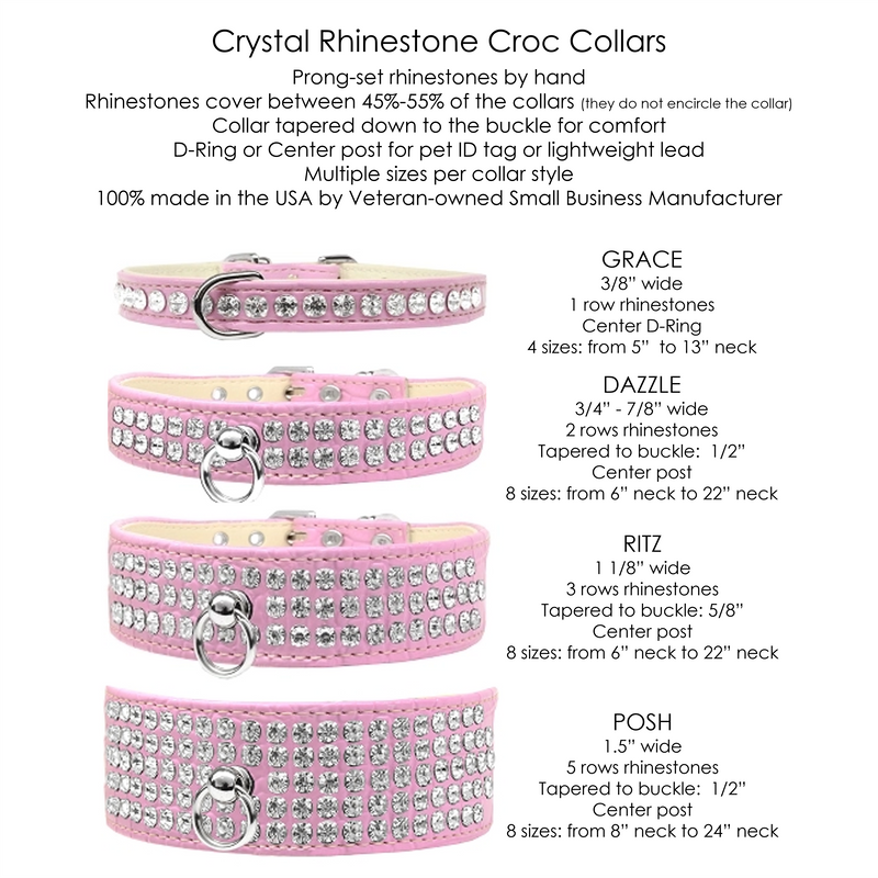 Dazzle 2-row Crystal Faux Croc Dog Collar - Light Pink - 3 Red Rovers