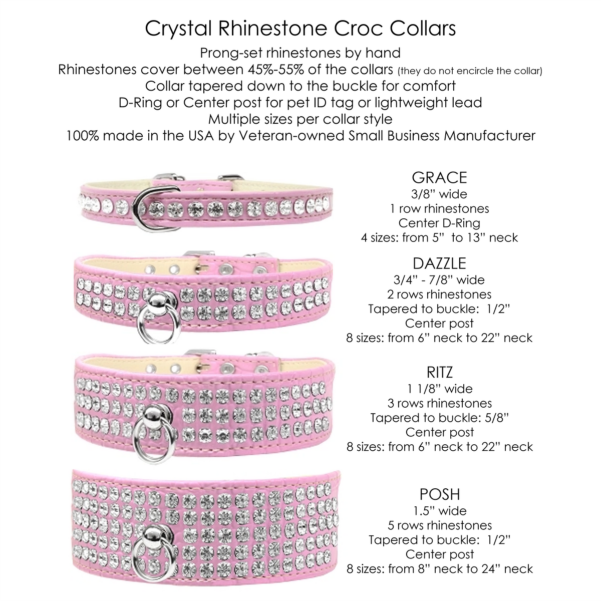 Grace 1-row Crystal Faux Croc Dog Collar - Light Pink - 3 Red Rovers