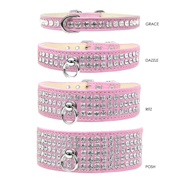 Posh 5-row Crystal Faux Croc Dog Collar - Light Pink - 3 Red Rovers