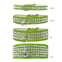 Dazzle 2-row Crystal Faux Croc Dog Collar - Lime Green - 3 Red Rovers