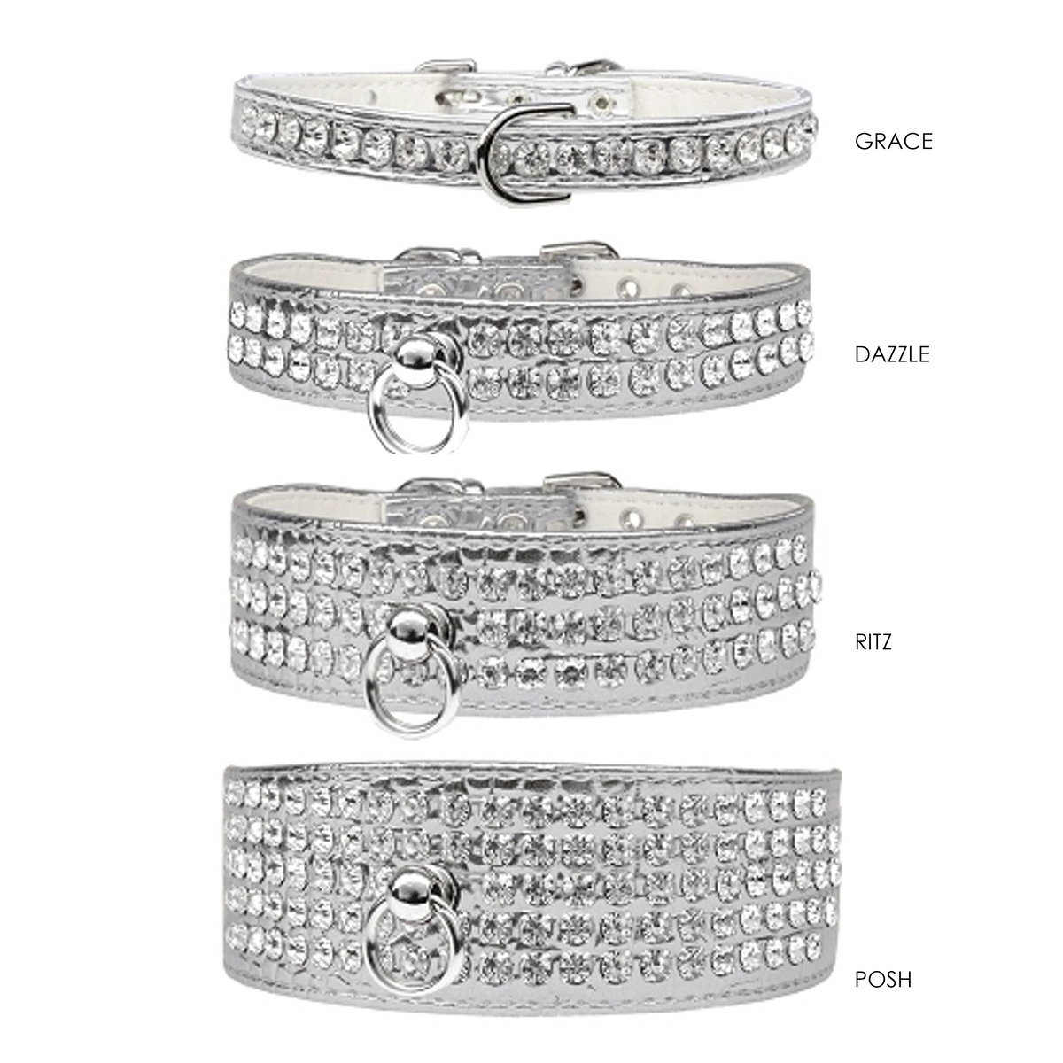 Dazzle 2-row Crystal Faux Croc Dog Collar - Silver - 3 Red Rovers