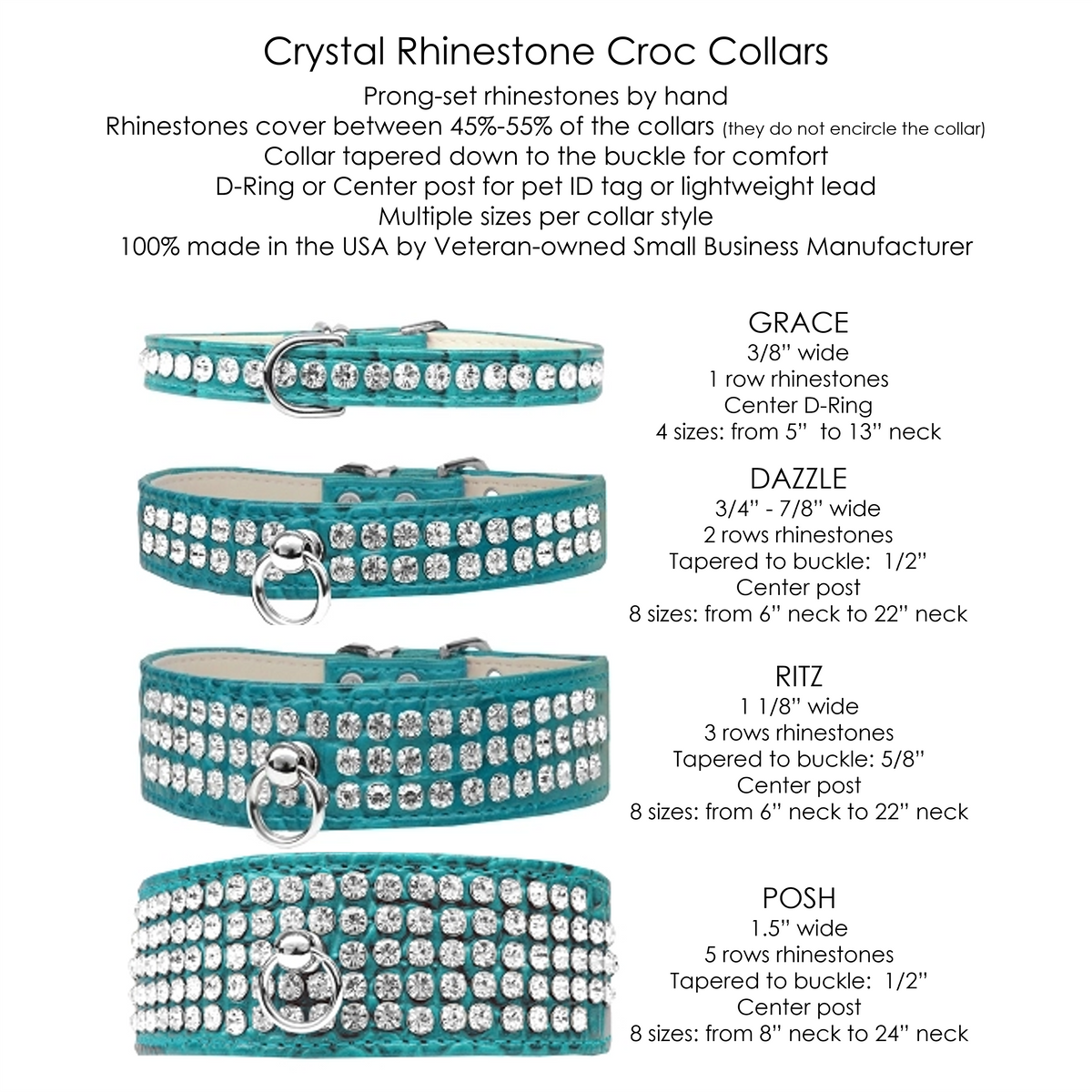 Posh 5-row Crystal Faux Croc Dog Collar - Turquoise - 3 Red Rovers