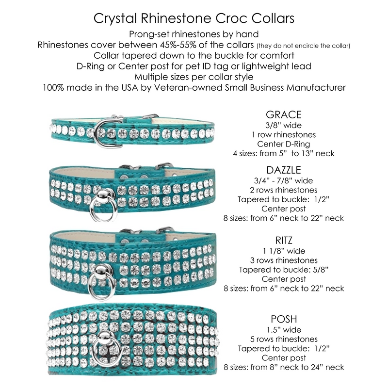 Ritz 3-row Crystal Faux Croc Dog Collar - Turquoise - 3 Red Rovers