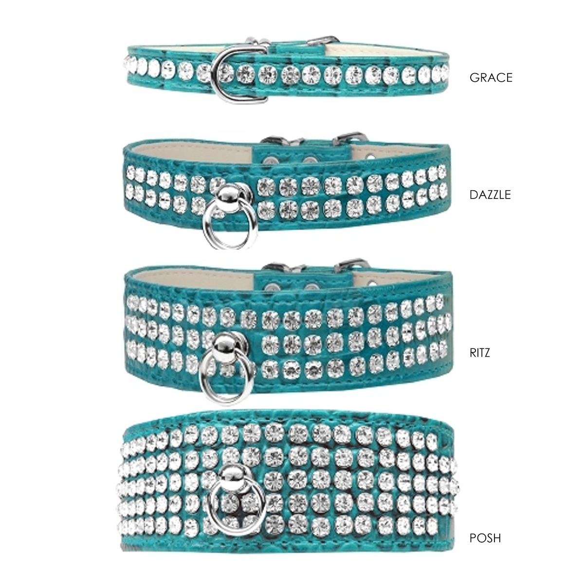 Grace 1-row Crystal Faux Croc Dog Collar - Turquoise - 3 Red Rovers