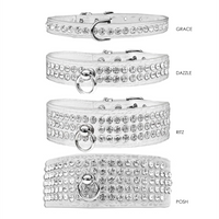 Grace 1-row Crystal Faux Croc Dog Collar - White - 3 Red Rovers