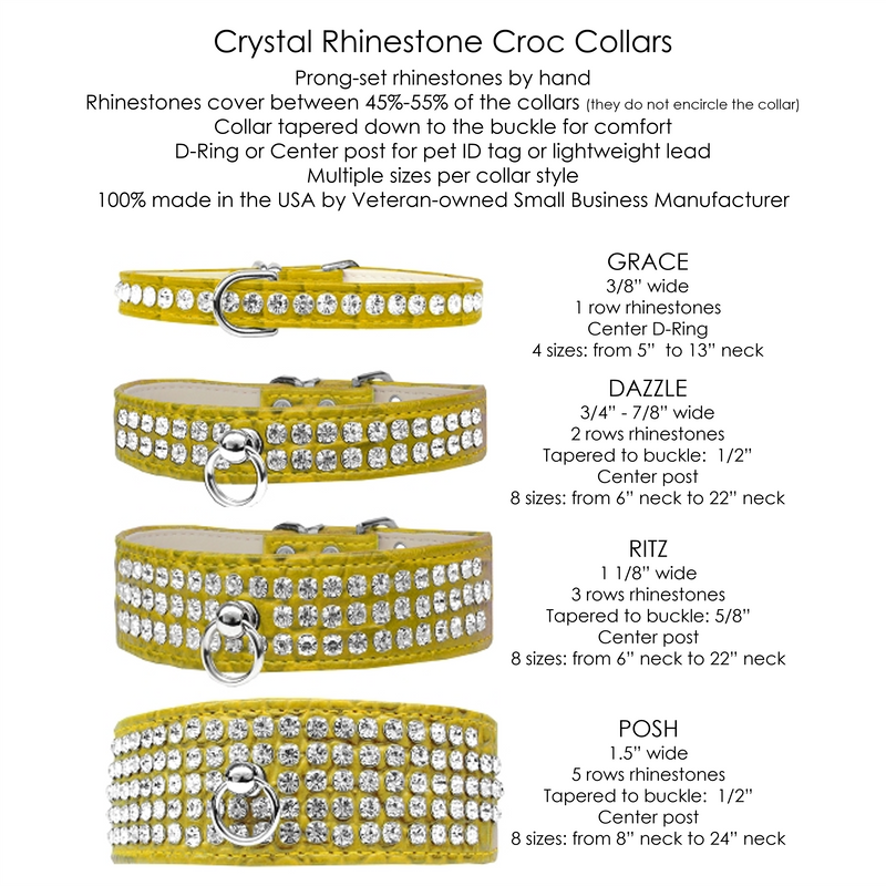 Dazzle 2-row Crystal Faux Croc Dog Collar - Yellow - 3 Red Rovers