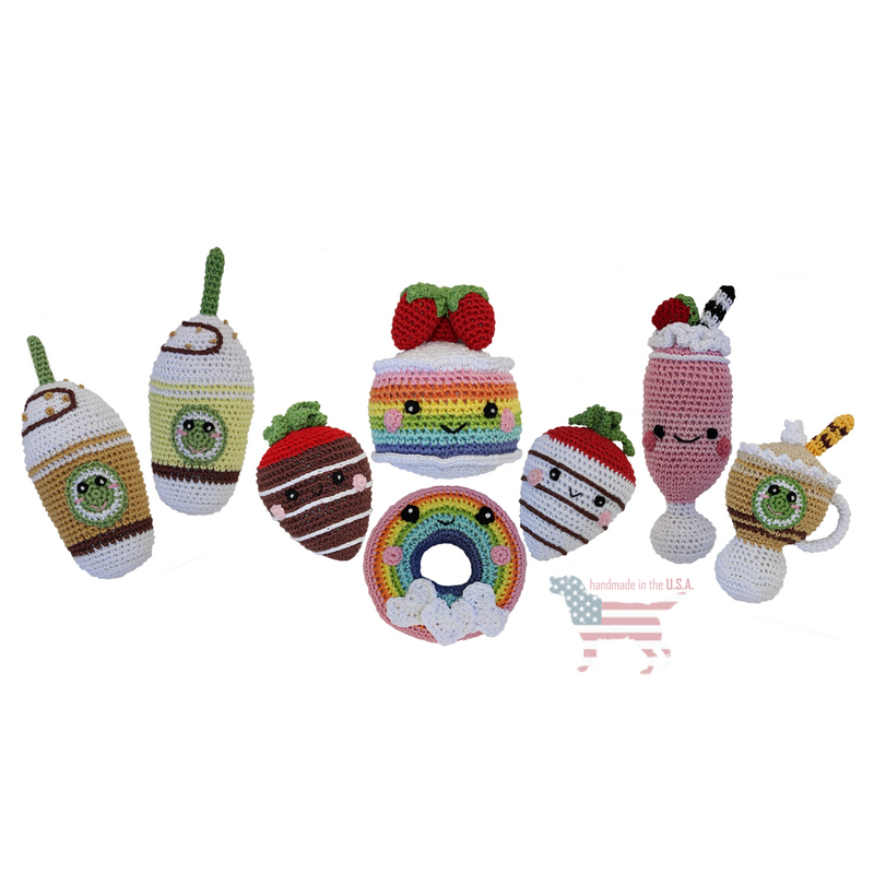 Strawberry Milkshake Handmade Knit Knack Toys - 3 Red Rovers