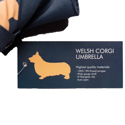 Welsh Corgi Tan on Navy Classic Umbrella - 3 Red Rovers