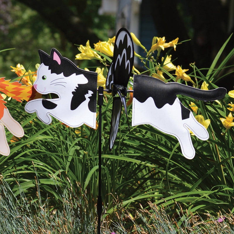 Black & White Cat Petite Garden Spinner - 3 Red Rovers