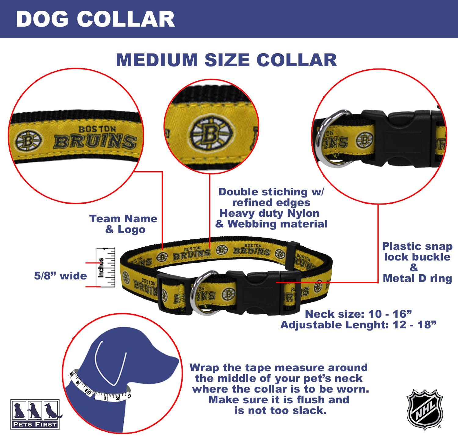 Boston Bruins Dog Collar or Leash – 3 Red Rovers