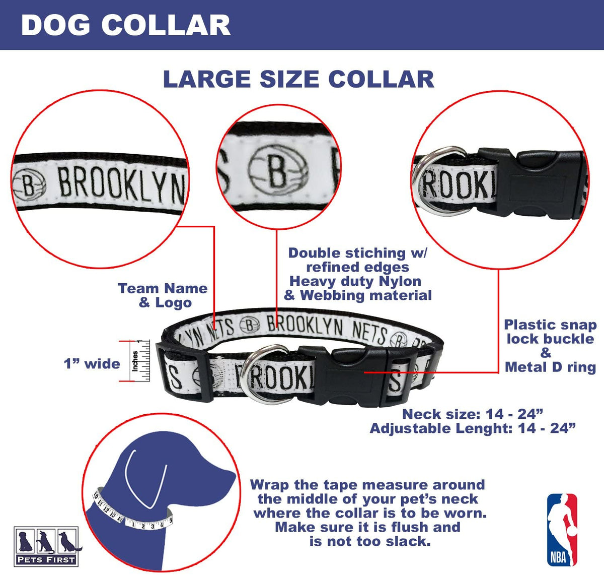 Brooklyn Nets Dog Collar and Leash - 3 Red Rovers