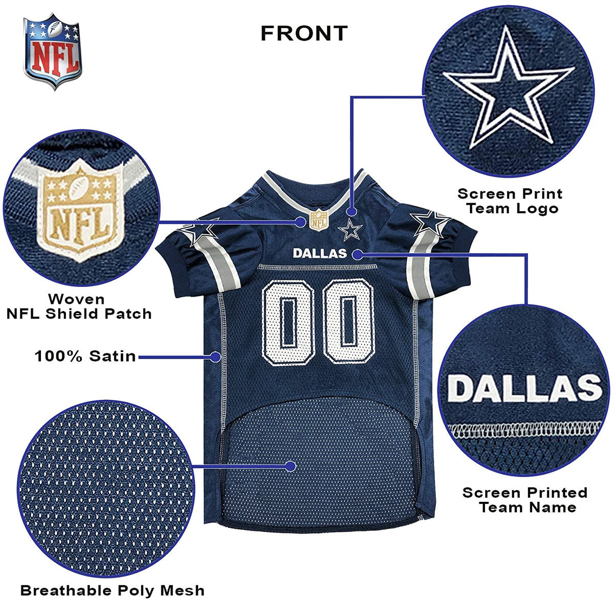 Dallas Cowboys Dog Jersey Shirt size Large NFL Football Pet Merchandise  Blue