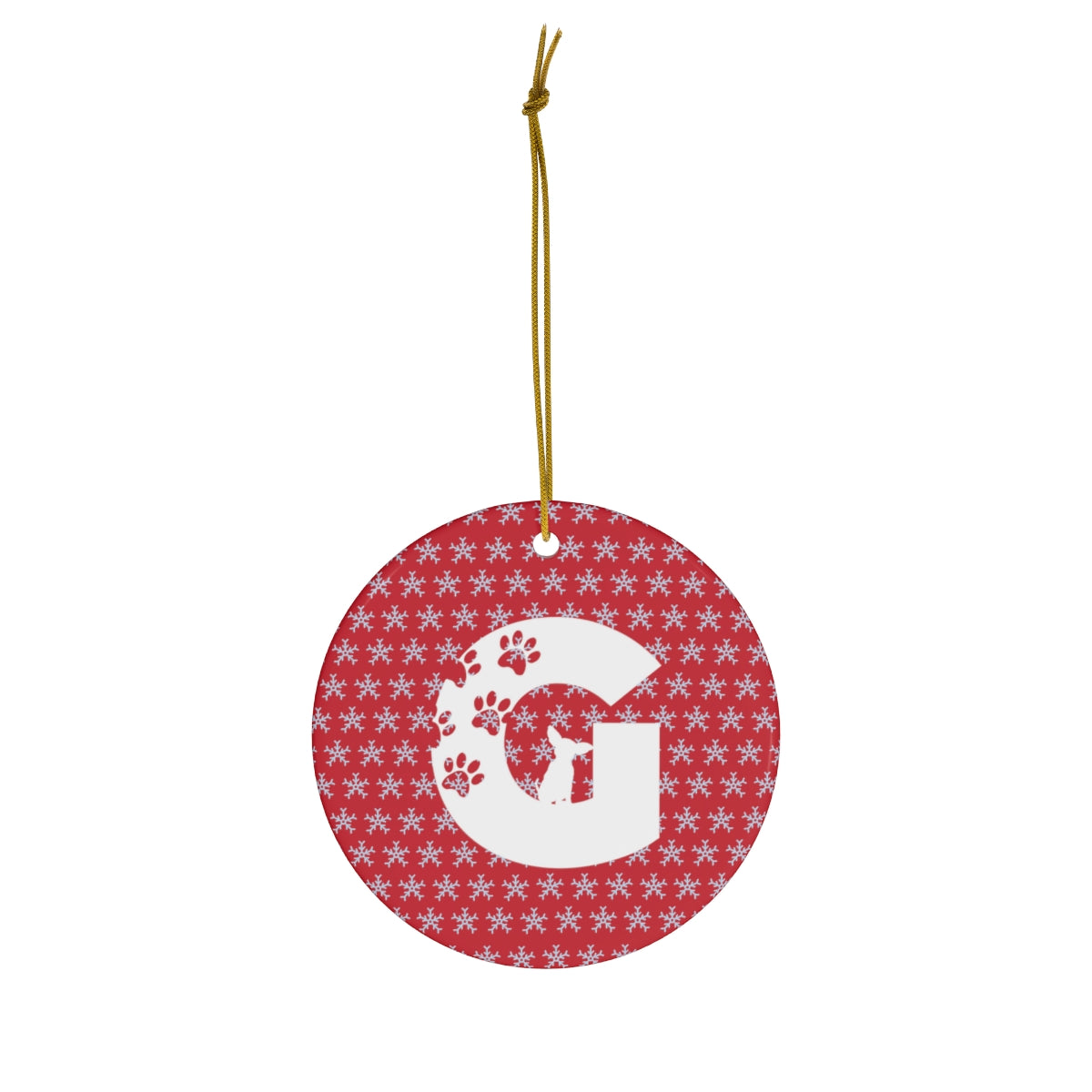 Ceramic Dog Monogram G Ornament - Red, 4 Shapes - 3 Red Rovers