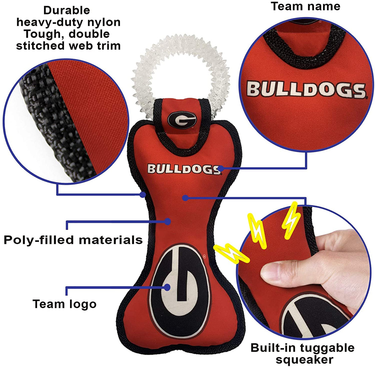 GA Bulldogs Dental Tug Toy - 3 Red Rovers
