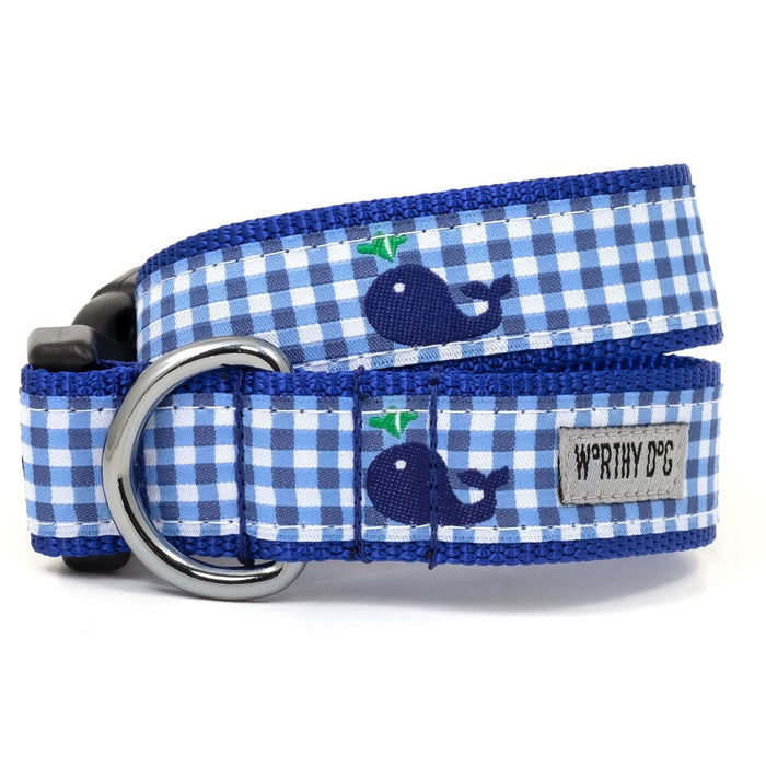 Gingham Whale Collection Dog Collar or Leads - 3 Red Rovers