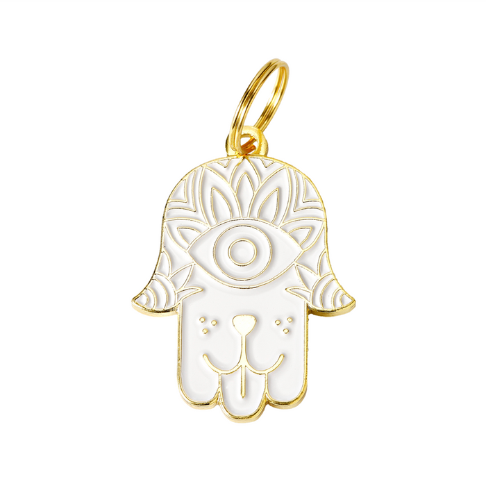 Hamsa White Pet ID Tag - Gold - 3 Red Rovers