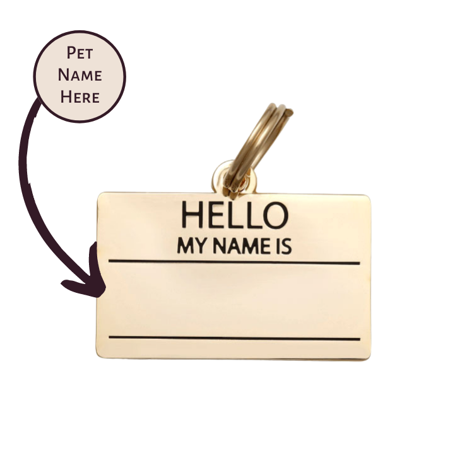 Hello My Name is Pet ID Tag - Gold - 3 Red Rovers