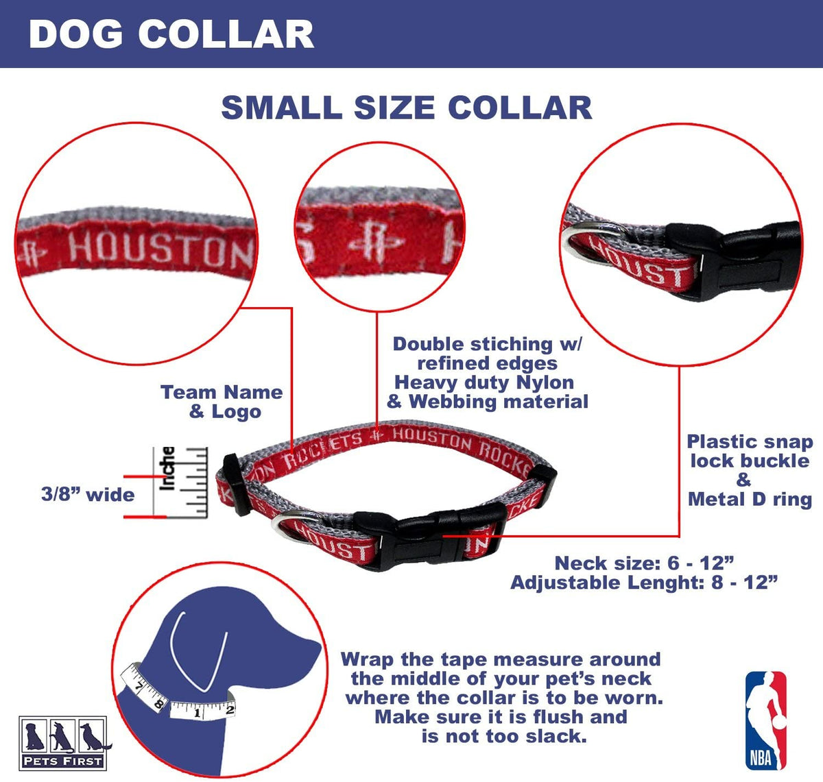 Houston Rockets Dog Collar and Leash - 3 Red Rovers