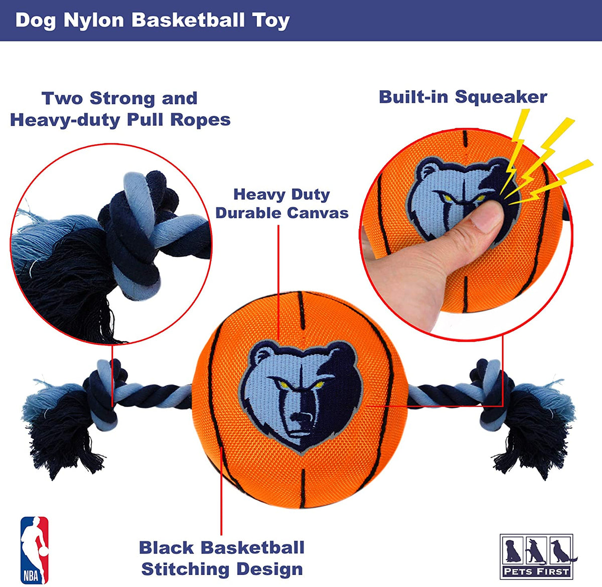 Memphis Grizzlies Ball Rope Toys - 3 Red Rovers