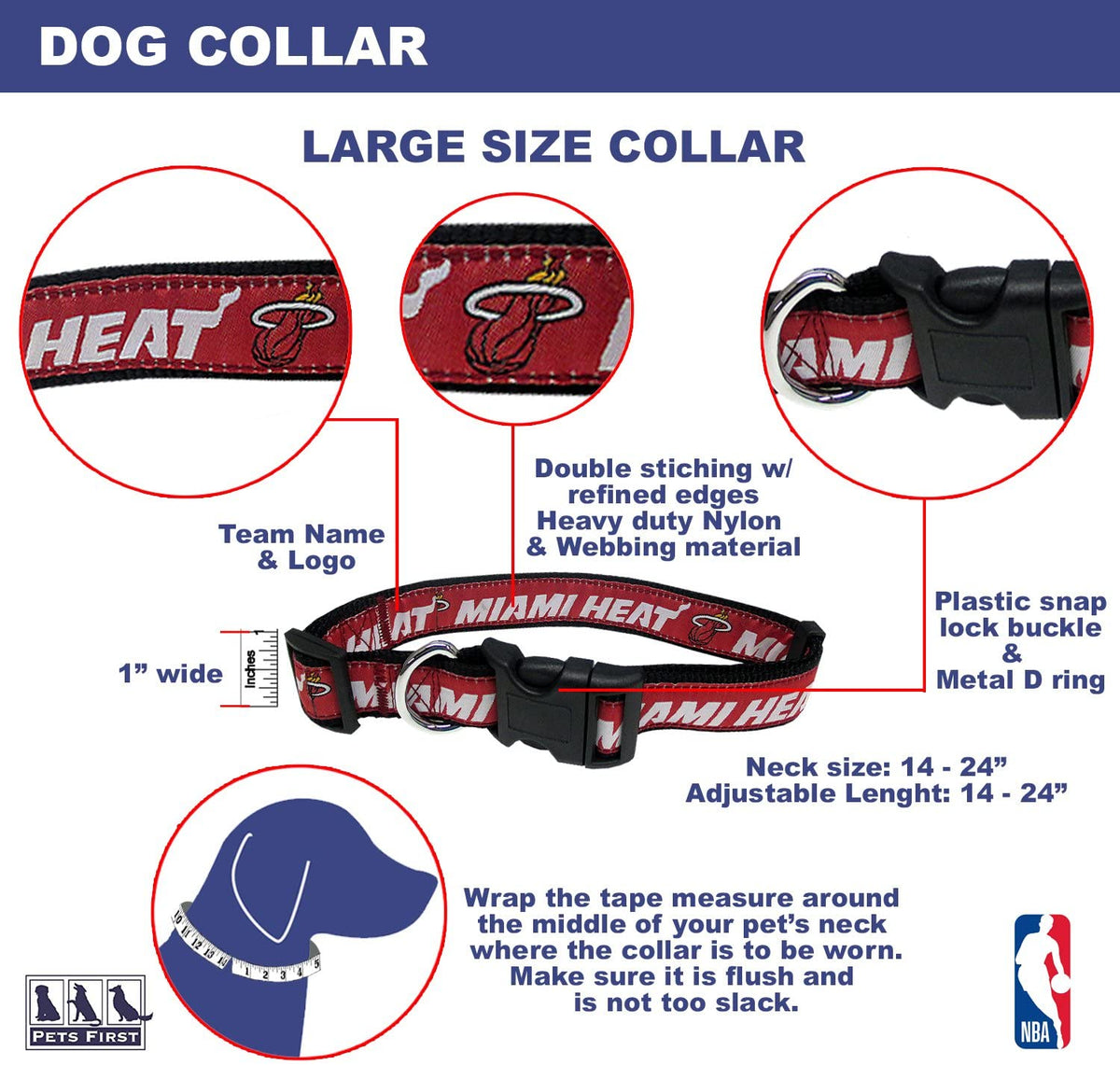 Miami Heat Dog Collar and Leash - 3 Red Rovers