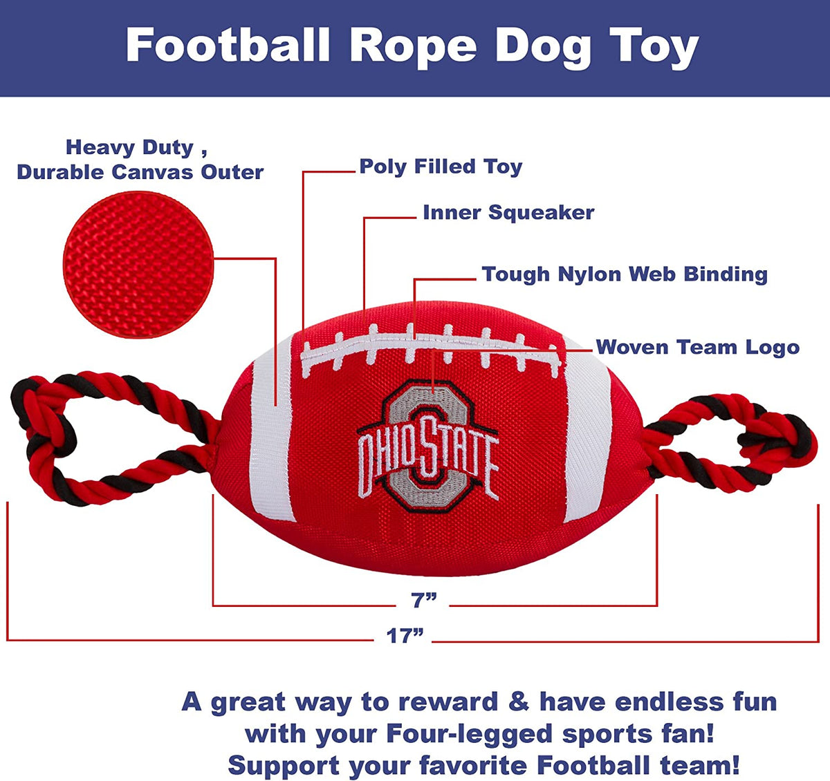 OH State Buckeyes Football Rope Toys - 3 Red Rovers