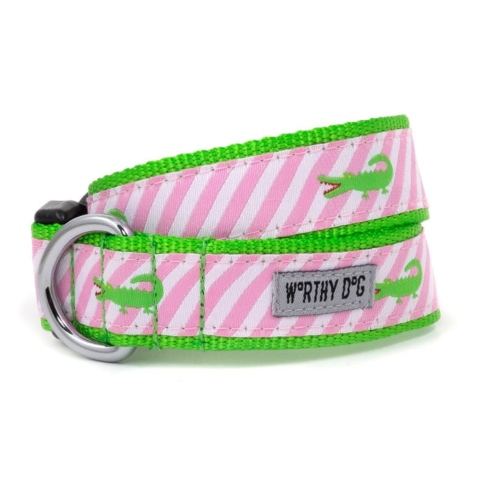 Pink Stripe Alligator Collection Dog Collar or Leads - 3 Red Rovers